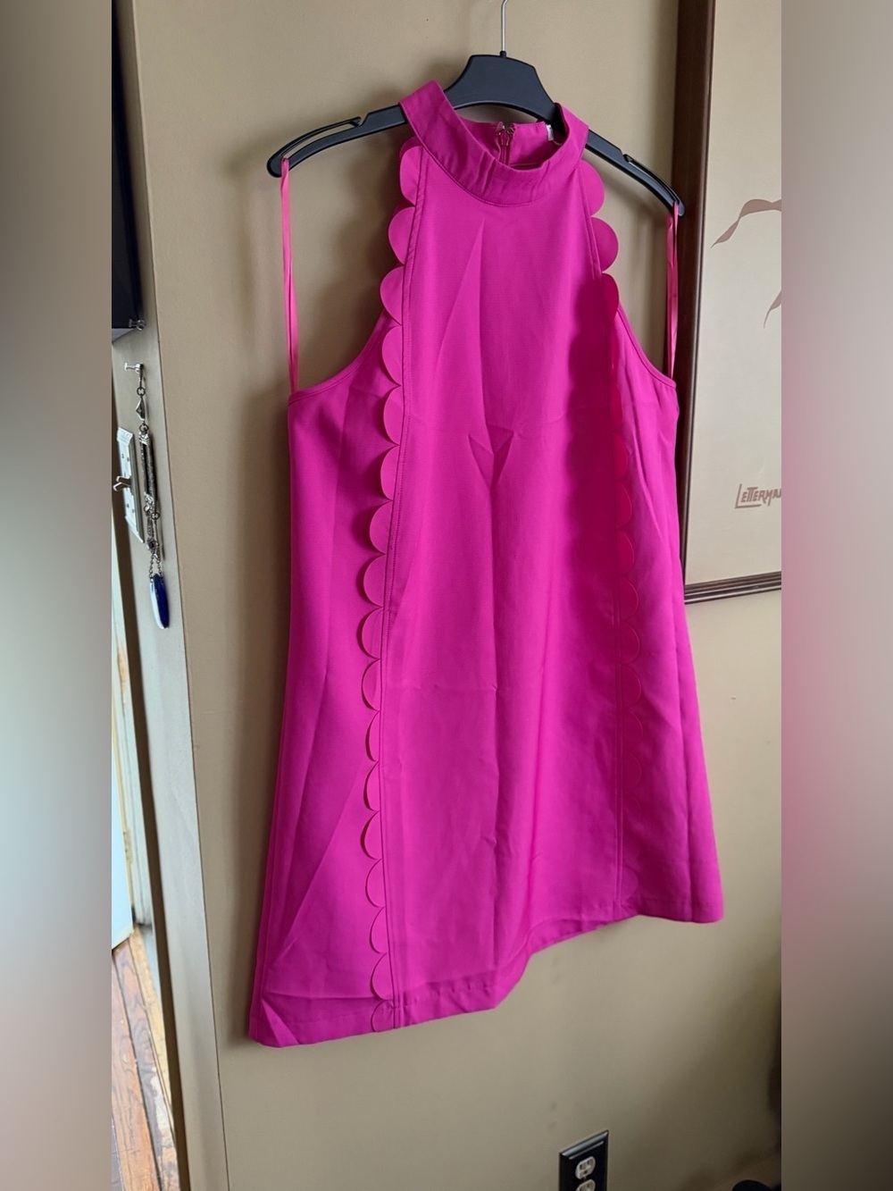 TCEC Hot Pink Scalloped Halter Mini Dress in size L - Picture 3 of 10